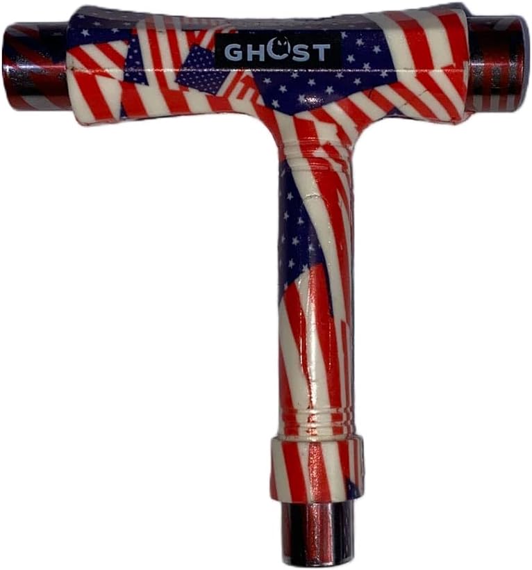 GHOST BOARDS All-in-One Multi-Function Skate Tool - Portable Skateboard T Tool Accessory with T-Type Allen Key & L-Type Phillips Head Wrench Screwdriver - Hand Tools Kit for Skateboard (American Flag) - Image 1